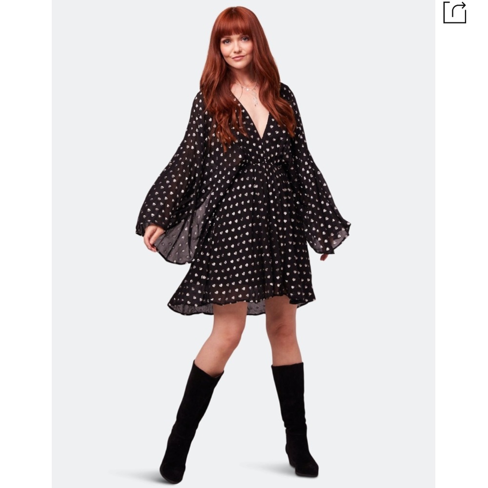 BAND OF GYPSIES BLACK METALLIC HEART MINI DRESS - Picture 6 of 11